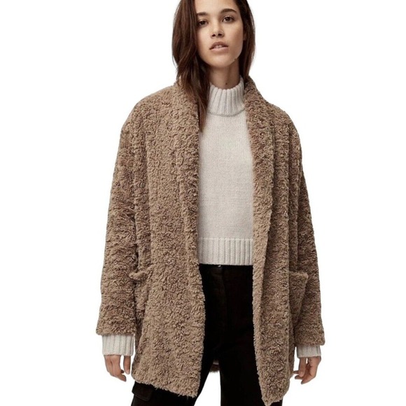 Aritzia Wilfred Free Plush Teddy Grete Faux Fur Jacket Small Tan One Button Coat - Picture 1 of 14